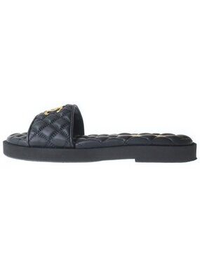 Chanel Metiers D'art Collection Lambskin CC Logo Flat Sandals Black